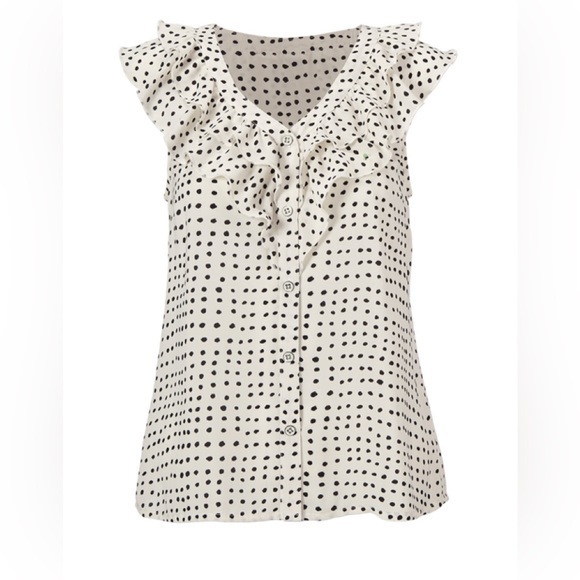 CAbi Tops - CAbi Black White Polka Dot Ruffle Sleeveless Blouse Top Size Large